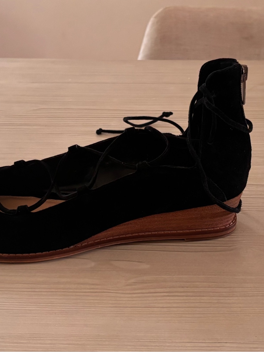 Vince Camuto Black Suede Lace-Up Wedge